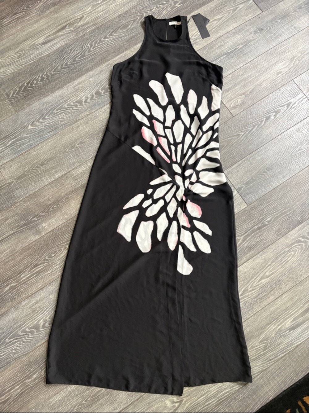 Halston Heritage Black Maxi Dress with White and Pink Abstract Blossom